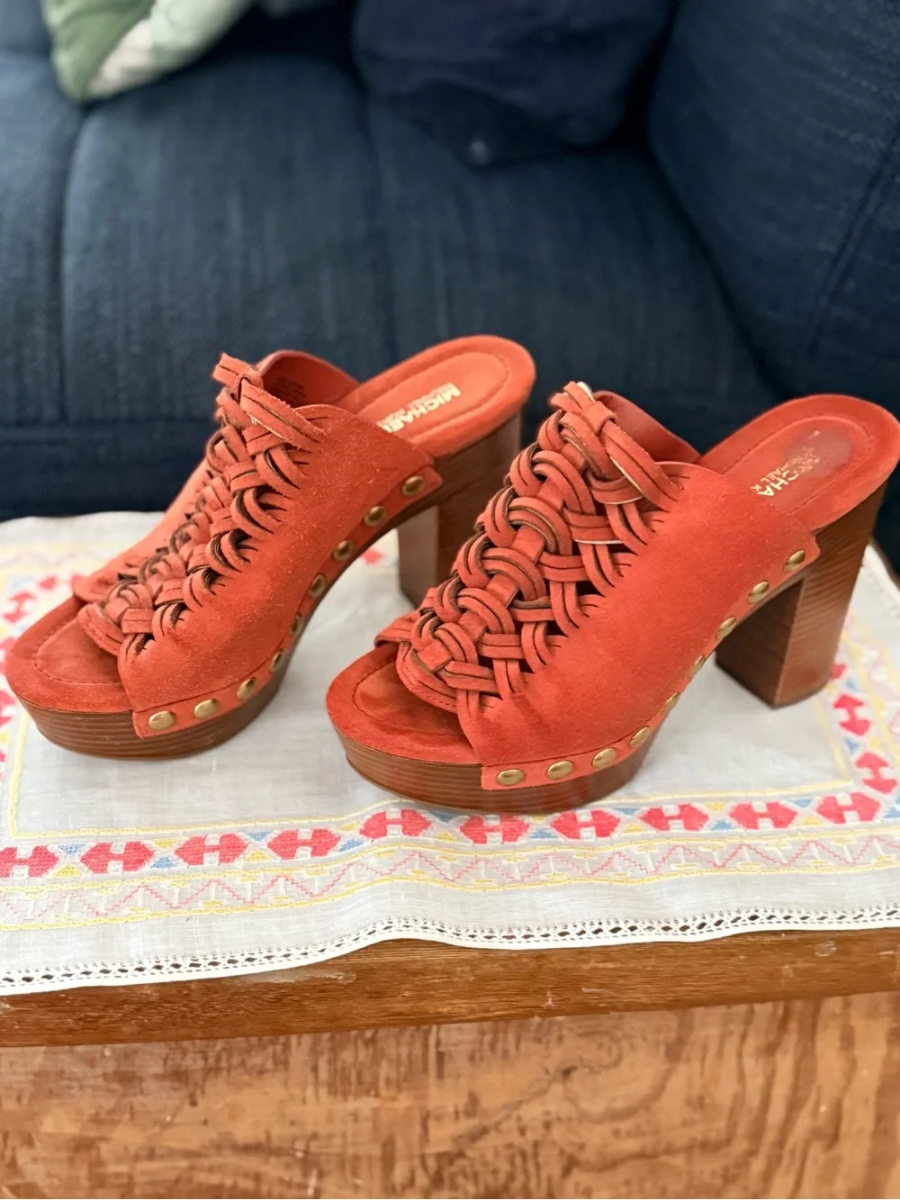 Michael Kors Size 6 Coral Suede Braided Platform Clog Mules/Wedge